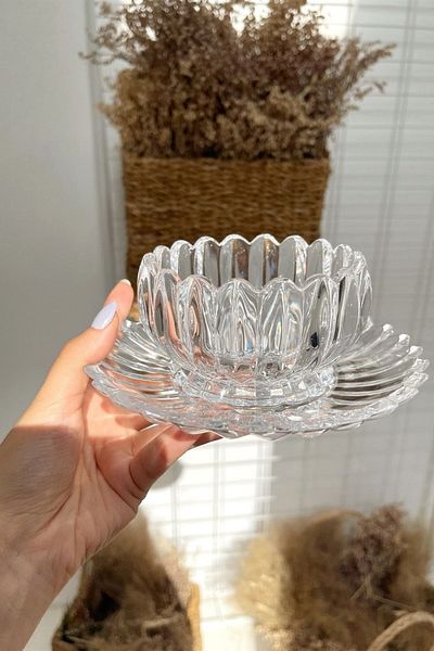 ORTAKÖY CENNETİ 12 Piece Lace Crystal Glass Bowl Presentation Set - Transparent Snack Bowl