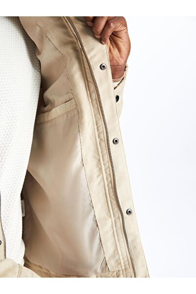 LC Waikiki Bej Standart Kalıp Gömlek Yaka Süet Erkek Mont