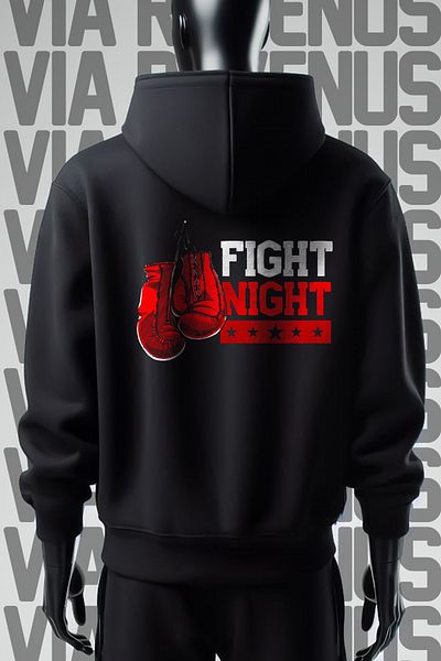 Vordevia Fight Night 3 Yarn Wide Pattern - Черен суитшърт с качулка и щампа отпред и отзад