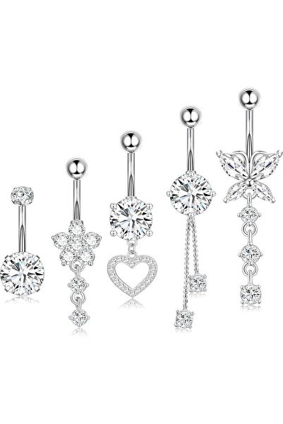 AyçaSilver 5'li set çelik göbek piercingi
