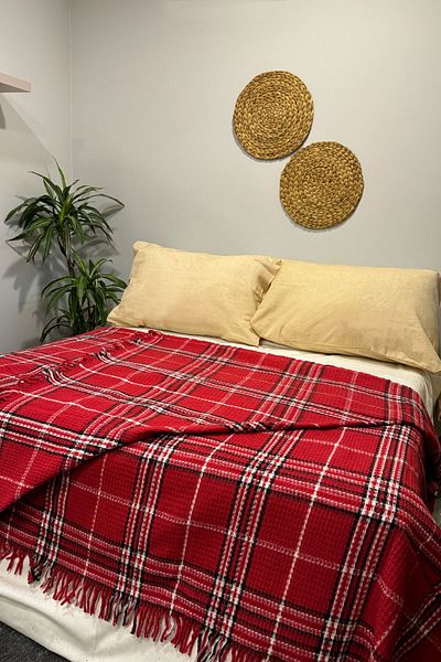 SİHİRLİ AYAKLAR Colorful Plaid Patterned Double Blanket - Fringed, 180X220