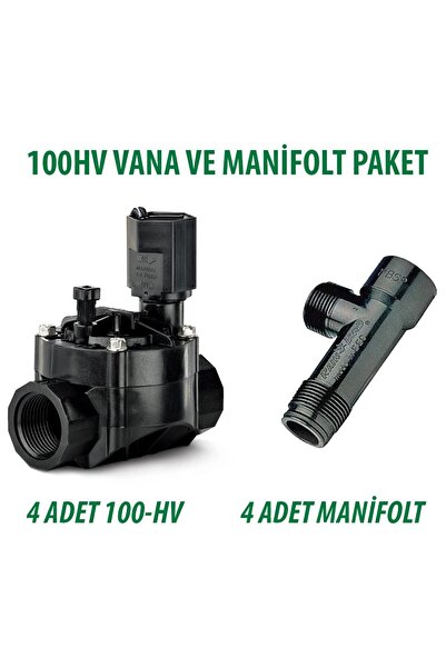 Rainbird 100HV Solenoid Vana 1 İnç 24V. 4 Adet ve Bağl. Kollektörü Te Manifol...
