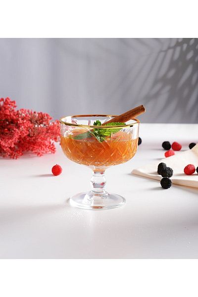 Paşabahçe 440211 Timeless Golden Touch 4-Piece Ice Cream Bowl Set of 4