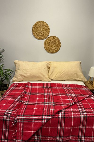 SİHİRLİ AYAKLAR Colorful Plaid Patterned Double Blanket - Fringed, 180X220