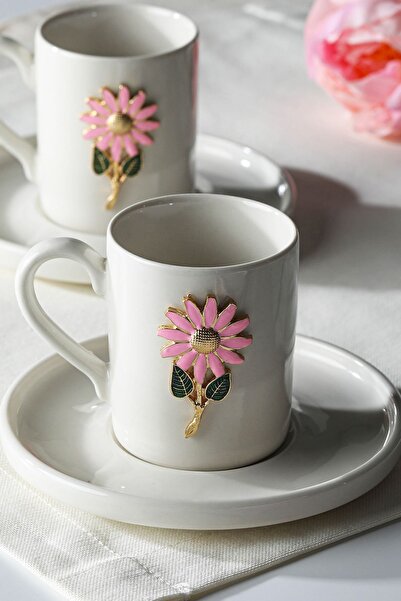 WERONY Daisy Figured 2-piece Porcelain Coffee Cup Set - 4 Pieces, 100ml