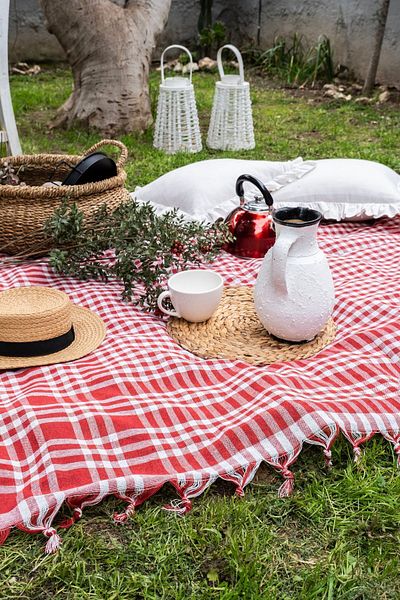 Morlay Plaid Patterned Multi-Purpose Cotton Tablecloth - Picnic and Table Cloth, 170x170 cm