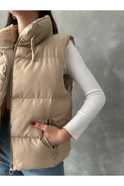 İLKCET MODA Γυναικείο φουσκωτό γιλέκο Oversize με επένδυση