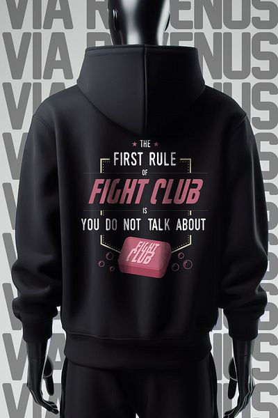 Vordevia Fight Club Rules - Φούτερ με φαρδιά εφαρμογή 3 νημάτων μαύρη κουκούλα με στάμπα μπροστά και πίσω