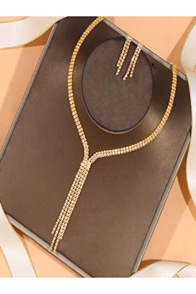 muptejewelry Göz Alıcı Taşlı Abiye Gelinlik Aksesuarı Seti: Su Yolu Kolye & Küpe