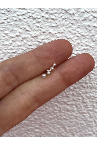 ds denizden silver Tekli Gümüş Incili Yay Küpe - 1 Adet