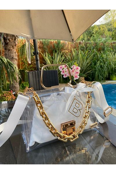 AREV BAGS White Transparent Bag with Chain Strap