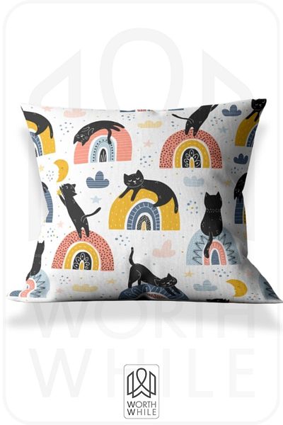 WorthWhile White Color Cat Pattern Throw Pillow Pillowcase