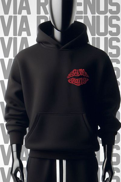 Vordevia Φούτερ Girl Gang Black Hoodie - 3 νήματα, φαρδιά εφαρμογή, στάμπα μπροστά και πίσω