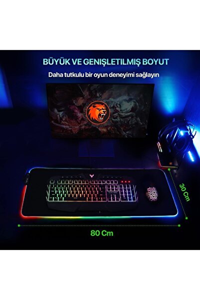 Voground Rgb Led Gaming Mousepad Siyah Kaymaz Su Geçirmez Xl Mause Pad 80x30 Cm