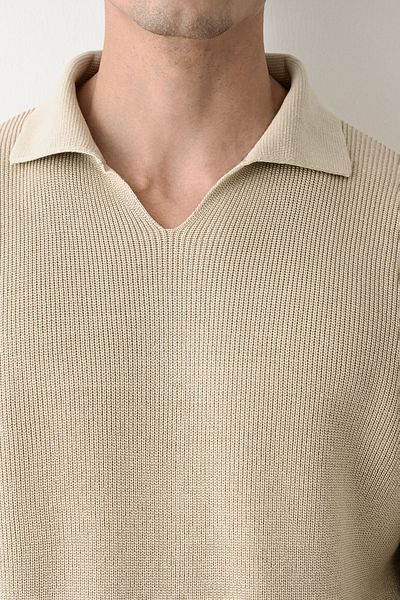 İLKCET MODA Едноцветен премиум стоманен плетен пуловер с V деколте