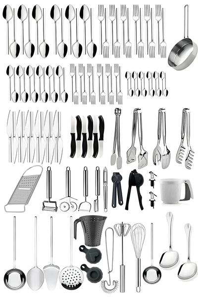 Selenica 107 Parça Günlük Kullanım Mutfak 72 Parça Çatal Kaşık Bıçak Seti, Ke...