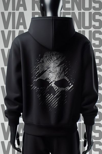 Vordevia Черен суитшърт с качулка Ghost 3 Yarn Wide Pattern - с щампа отпред и отзад