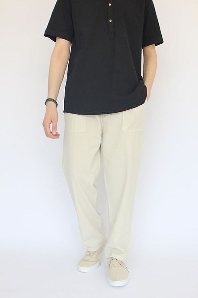 nobility jean Unisex Summer Comfortable Linen Trousers with Elastic Waist Cotton Cool Drawstring Linen Trousers