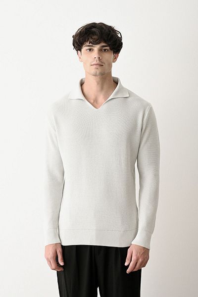 İLKCET MODA Πλεκτό πουλόβερ με λαιμόκοψη V μονόχρωμο Premium Steel