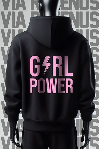 Vordevia Черен суитшърт с качулка Girl Power 3 Yarn - с щампа отпред и отзад