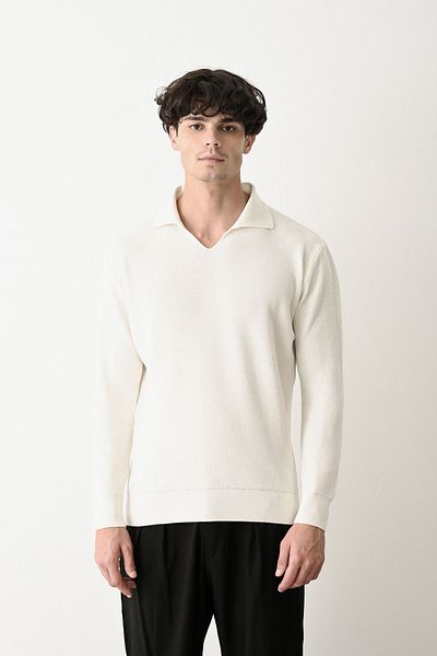 İLKCET MODA Πλεκτό πουλόβερ με λαιμόκοψη V μονόχρωμο Premium Steel