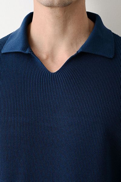 İLKCET MODA Πλεκτό πουλόβερ με λαιμόκοψη V μονόχρωμο Premium Steel
