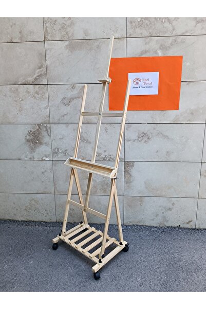 İNCİ TUVAL Tekerlekli Profesyonel Şövale Ahşap Kare Ayaklı H Tipi Özel El Sık...