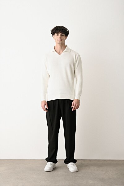 İLKCET MODA V-Neck Solid Color Premium Steel Knitwear Sweater