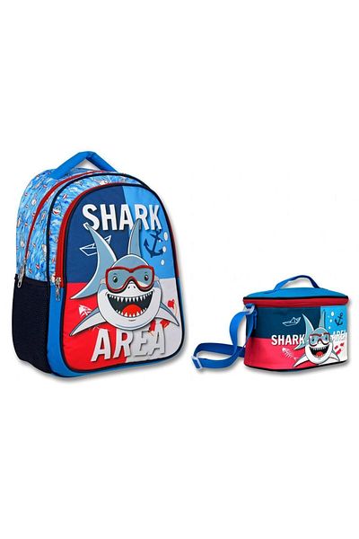 ÜMİT ÇANTA Cennec Navy Blue Shark Primary School Backpack and Lunchbox Set - Boy