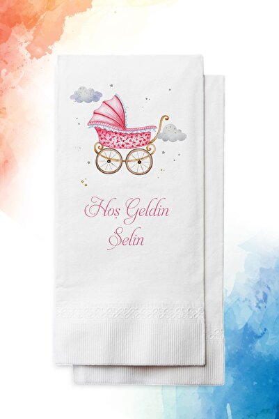 nna tasarım 50 Adet Kişiye Özel Isim Baskılı Kız Bebek Mevlid Peçetesi (P99-50)