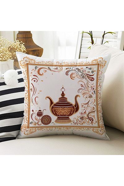 Else Dekor Double Sided Tea Theme Patterned Digital Printed Throw Pillow Cover - Ds01