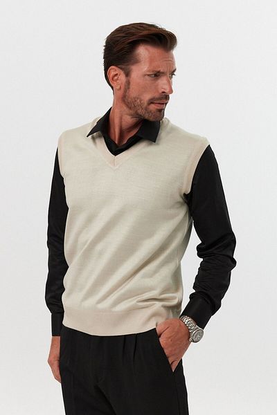 Livio Ferri Men's V-Neck Sleeveless Knitwear Sweater - Standard Fit