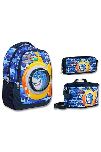 ÜMİT ÇANTA Set rucsac pentru școală primară Cennec Blue Yellow Whale - Băiat