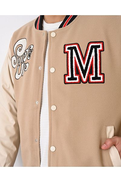 İLKCET MODA Jachetă de colegiu din piele cu mâneci din piele intoarsa unisex brodata M