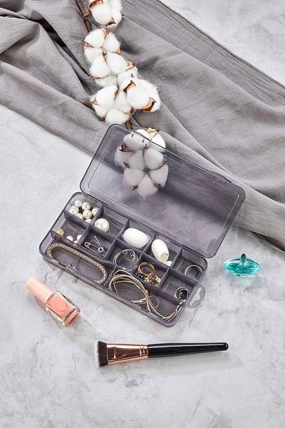 safestore 12 Compartments Anthracite Necklace Ring Accessory Storage and Organizer Jewelry and Watch Box