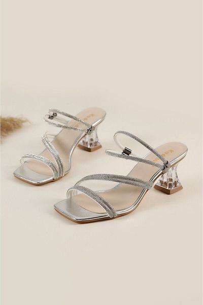 Katrem Women's Stoned Transparent Heeled Evening Dress Shoes