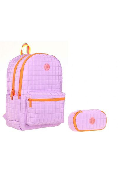 KAUKKO Set Rucsac Scoala Liliac Portocaliu si Suport Creion Organizator Pentru Fata