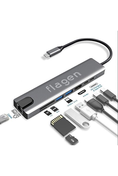 FLAGEN Apple Macbook Air M1 Type-C Replicator 8 في 1 إيثرنت SD USB HDMI