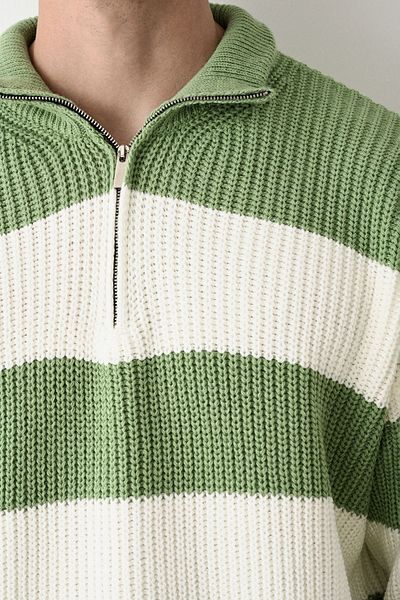 İLKCET MODA Πλεκτό πουλόβερ Unisex - Γιακάς με φερμουάρ, Χοντρό ριγέ