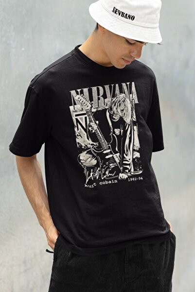 SEVBANO Tricou unisex oversize rock metal cu imprimeu Nirvana Kurt Cobain - 1...
