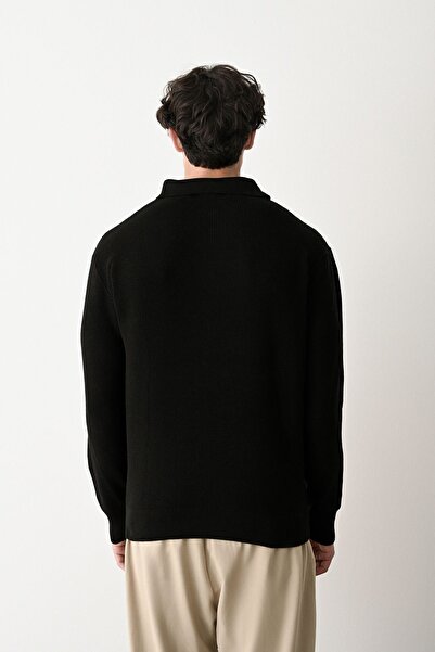 İLKCET MODA Zipper Collar Black Premium Basic Steel Knitwear Sweater