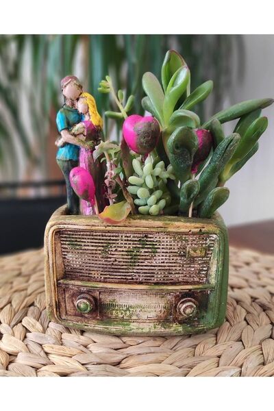 Lina Art hediyelik Eskitme Nostalji Radyo Saksı Mini Boy 14 Cm X 11 Cm ) )