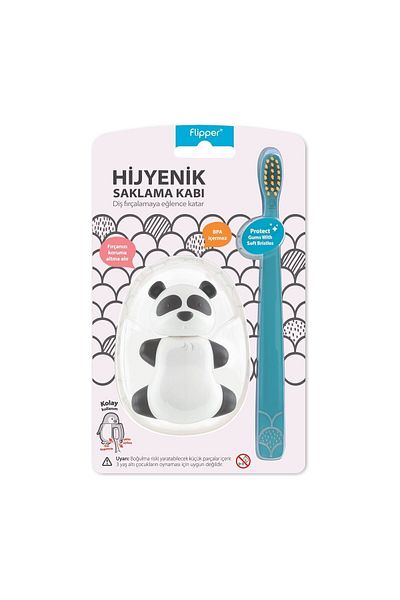 Flipper Animals Hygienic Storage Container Children's Toothbrush Set - Panda