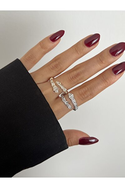 Lavian Accessories Gold Zirkon Taşlı Ayarlanabilir Yılan Yüzük (adet)