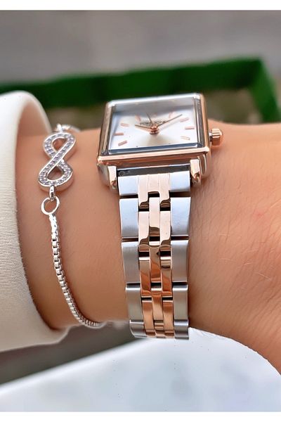 Tom Jones Rose Brand Silver Colored Women's Wristwatch and Bracelet with Steel Cord - Does Not Fade Blackness