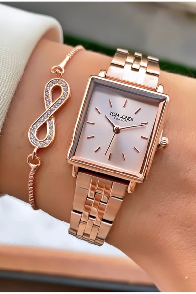 Tom Jones Rose Gold Brand - Women's Wristwatch and Bracelet with Steel Cord a...