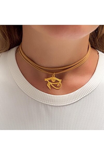 Kutcha Accessories قلادة من جلد الغزال مع أيقونة عين را - تصميم غامض وأنيق