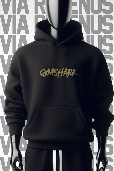 Vordevia Черен суичър с качулка Gym Shark - 3 нишки, широко кроене, щампа отпред и отзад
