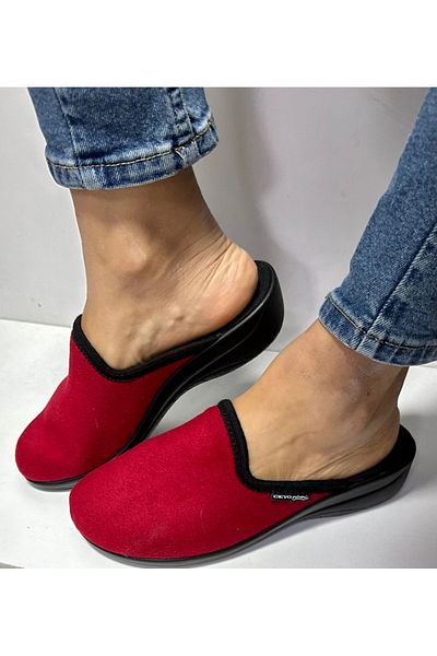 Ceyo Women's Red Color Orthopedic Sole Stylish Simple Closed Sabo Ev Slippers - Ramona-3