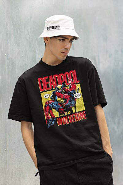 SEVBANO Marvel Wolverine x Deadpool Baskılı Unisex Tişört, Oversize Film Tişört